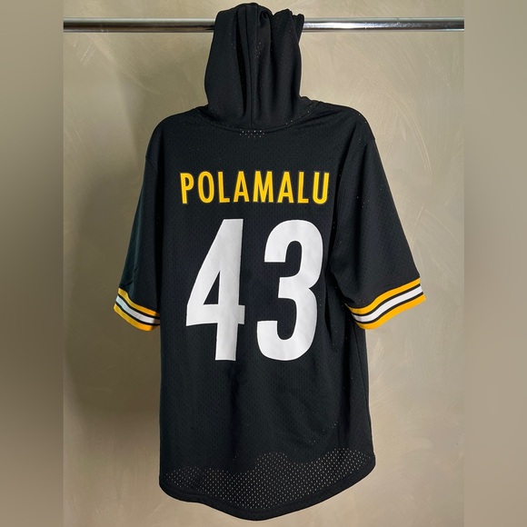 Mitchell & Ness Pittsburgh Steelers Troy Polamalu Black Mesh Hoodie T-Shirt|Sz:M - Picture 5 of 16